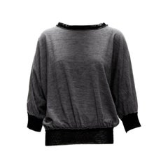 LANVIN 2005 gris lana cachemira rejilla bateau batwing jersey FR38 M