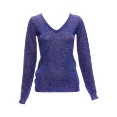MIU MIU Mitternachtsblau Lila Glitzer Lurex Pullover mit V-Ausschnitt  IT40 S