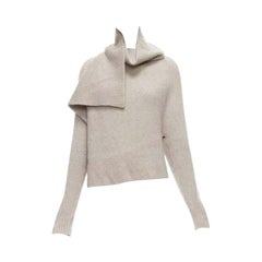 OLD CELINE Phoebe Philo cachemira de lana de color piedra suéter con cuello drapeado y espalda abierta XS