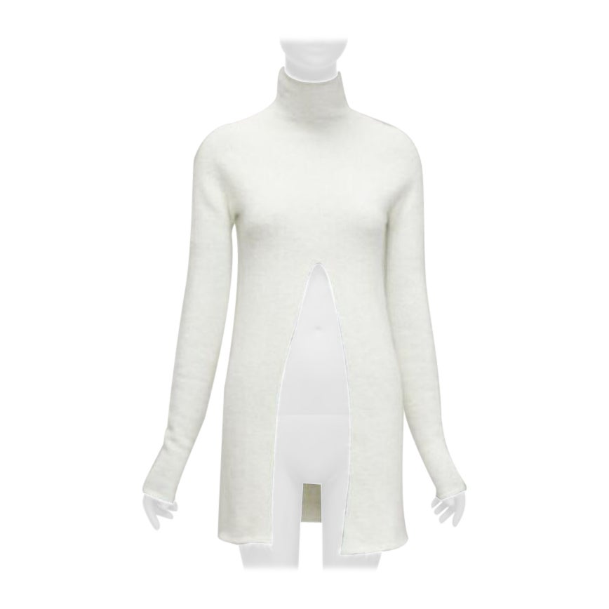 JIL SANDER 2020 white mohair virgin wool split front high neck sweater FR34 XS For Sale
