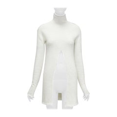 JIL SANDER 2020 Weißer Pullover aus Mohair, Schurwolle, geteilter vorne mit hohem Halsausschnitt FR34 XS