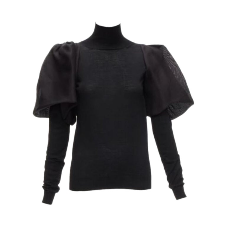 LANVIN 2011 Schwarz Merinowolle Seide Ballon Puffärmel Rollkragenpullover S