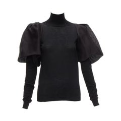 LANVIN 2011 black merino wool silk balloon puff sleeve turtleneck sweater S