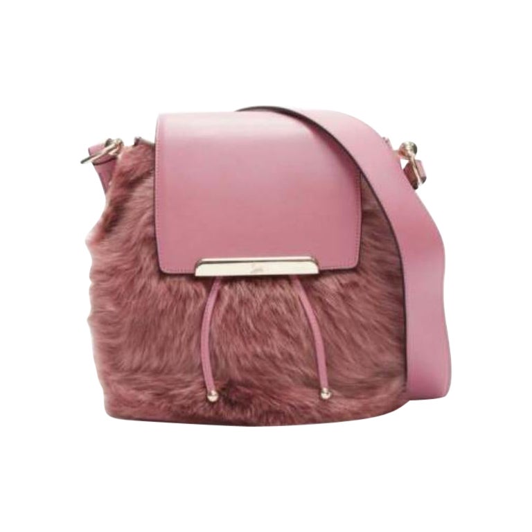 rare CHRISTIAN LOUBOUTIN Luckyl pink lamb fur 2 way shoulder bucket bag backpack