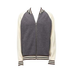 Prada 2014 100% lana in maglia crema grigio raglan varsity bomber IT50 L.