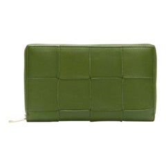 BOTTEGA VENETA Cassette avocado green maxi Intrecciato zip around long wallet