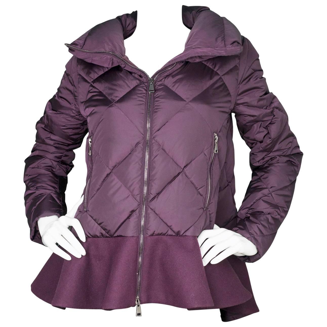 Moncler Eggplant Quilted Puffer Coat w/ Ruffle z 1