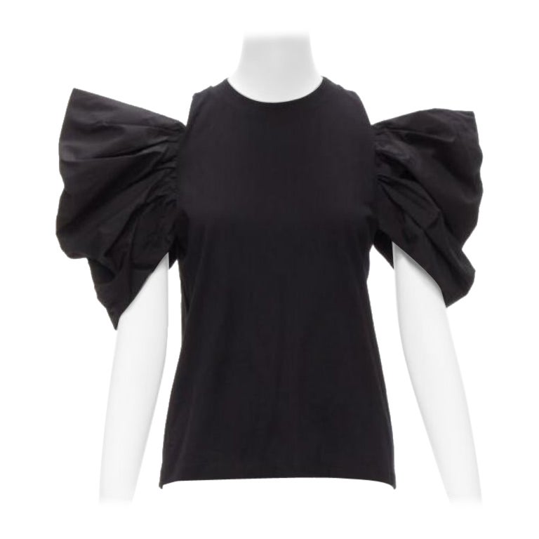 Alexander McQueen 2021 top nero con maniche a sbuffo ricamate IT38 XS