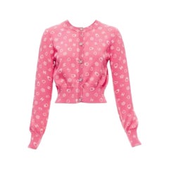CHANEL 23C pink Number 5 perfume CC logo cropped cardigan FR36 S