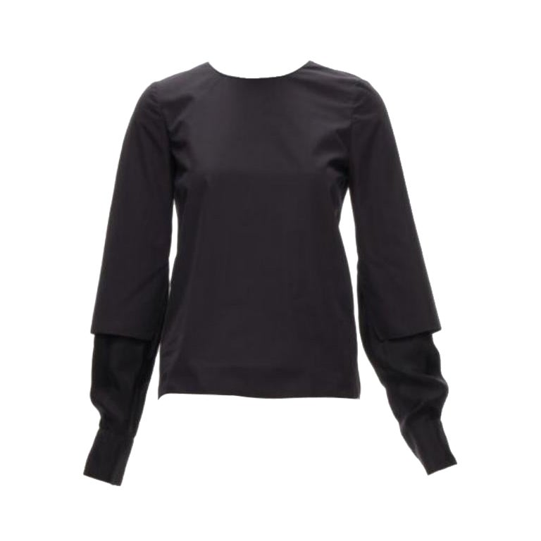 MARNI black cotton layered sleeves minimal crew neck blouse top FR36 S For Sale