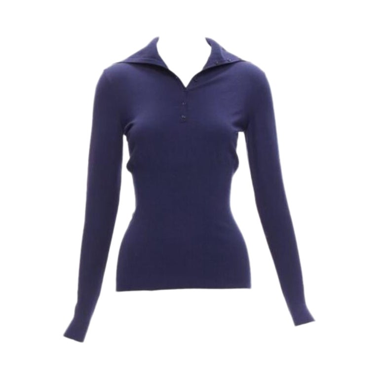 ALAIA maglia a collo alto con bottoni in misto lana blu navy FR40 L. in vendita