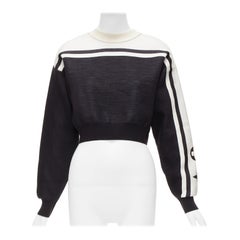 LOUIS VUITTON 2022 Runway black white floral motif cropped sweater XXS