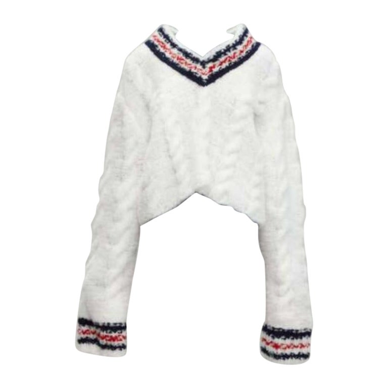 rare THOM BROWNE 2018 Runway hand knit tulle oversized varsity sweater IT36 XXS For Sale