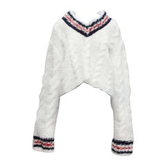 rare THOM BROWNE 2018 Runway hand knit tulle oversized varsity sweater IT36 XXS