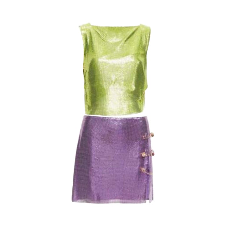 raro VERSACE 2022 Runway metal mesh chainmail Medusa safety pin top skirt IT38 in vendita