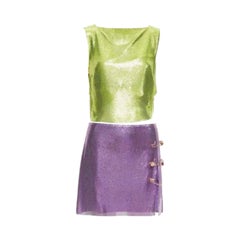 raro VERSACE 2022 Runway metal mesh chainmail Medusa safety pin top skirt IT38
