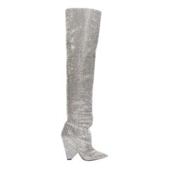 seltene neue SAINT LAURENT Runway Niki 105 Swarovski Kristall verkrustete Stiefel EU36