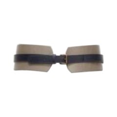 MAISON BOINET ceinture marron marine en cuir de vachette double boucle dorée 70cm