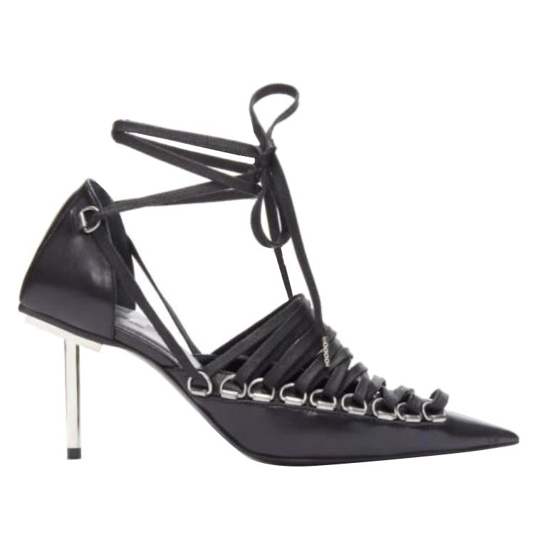 BALENCIAGA Corset black leather silver buckles laced pump EU36 For Sale
