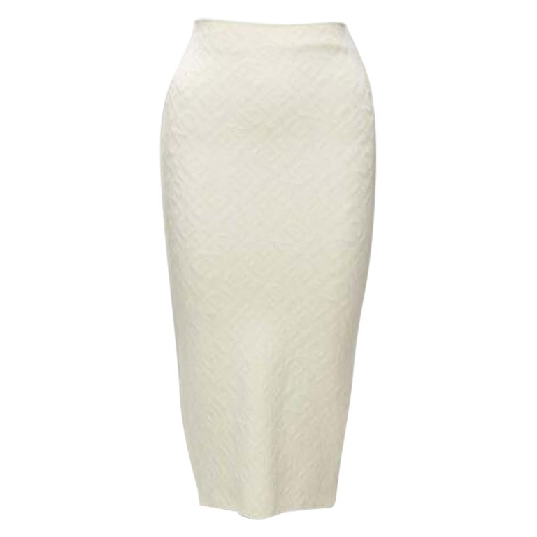 FENDI SKIMS cream logo jacquard high waisted pencil skirt IT36 XXS For Sale