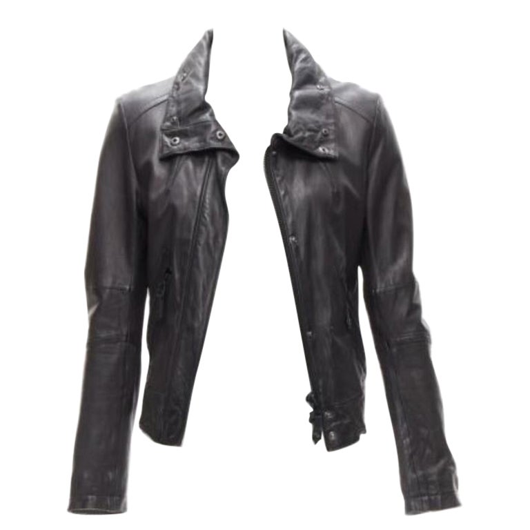 ATSURO TAYAMA black sheepskin leather 2 way collar biker jacket US4 S For Sale