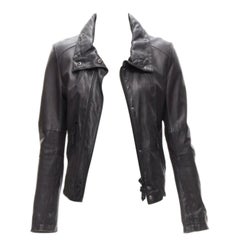 ATSURO TAYAMA giacca biker in pelle di pecora nera con colletto a due vie US4 S