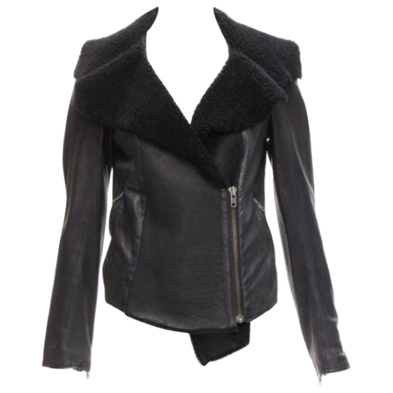ALL SAINTS Nene veste de motard en cuir de mouton noir doublée de shearling UK8 S