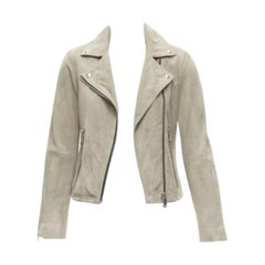 ALL SAINTS Dalby grey goat suede silver hardware classic biker jacket UK6 XS