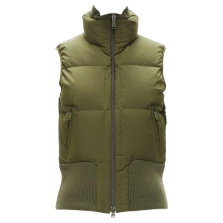 Y3 YOHJI YAMAMOTO green nylon logo high neck cropped zip puffer vest XS For Sale