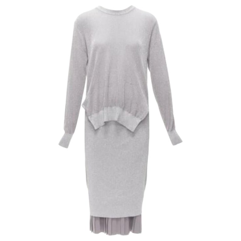 TOGA ARCHIVES metallic silver lurex pleats layered hem ribbed dress FR36 S For Sale