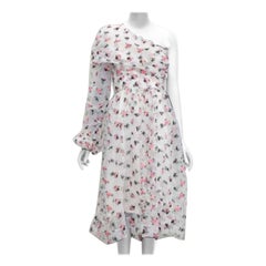 ANAIS JOURDEN abito bianco rosa con ricamo floreale e maniche asimmetriche FR38