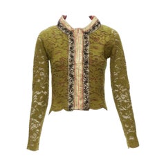VOYAGE INVEST IN THE ORIGINAL LONDON Gold perlenbesetzte moosgrüne Wolljacke aus Spitze M