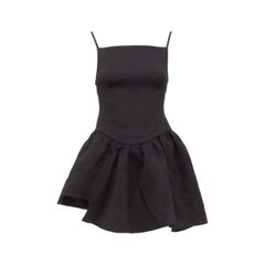 SHUSHU TONG mini-robe noire à bretelles spaghetti et cloque florale taille UK6 XS