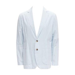 LARDINI blau weiß gestreift Seersucker braun Muschel 2 Knopf Blazer M