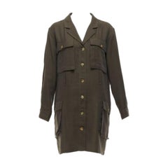 ANINE BING Kaiden Willow dark green pocketed safari shirt dress