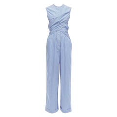 10 CORSO COMO Tuta a righe bianche e blu a gamba larga S.S. White