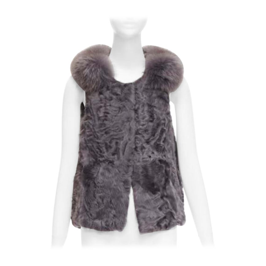 PELLICCISSIMA grau Astrakhan Pelzkragen ärmellose Winterweste Jacke S im Angebot