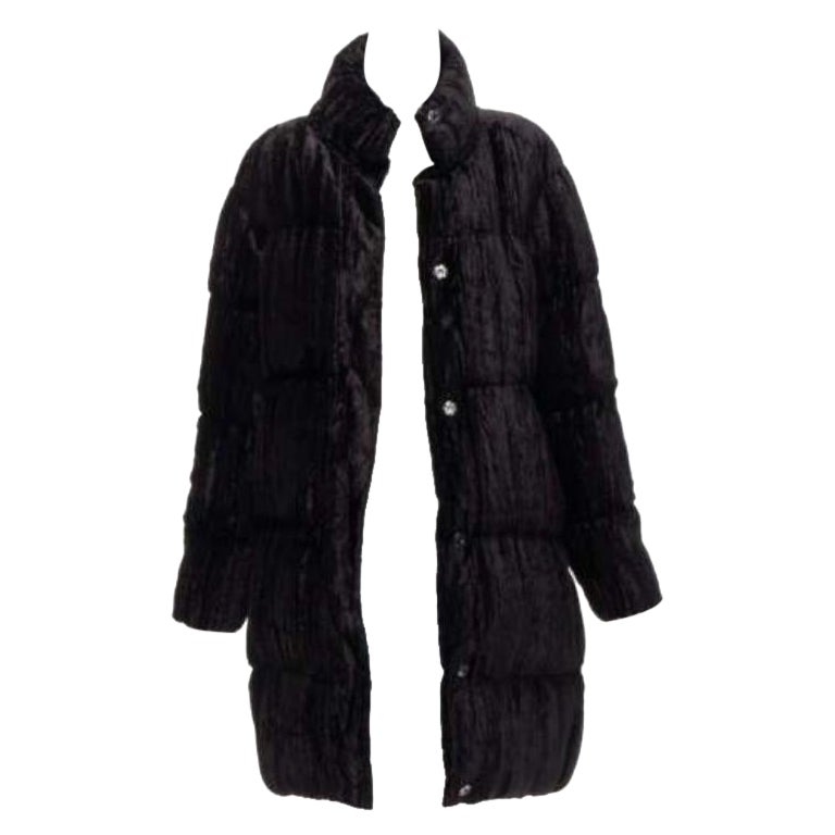 ANAIS JOURDEN black crimped velvet high neck puffer coat jacket FR38 M For Sale