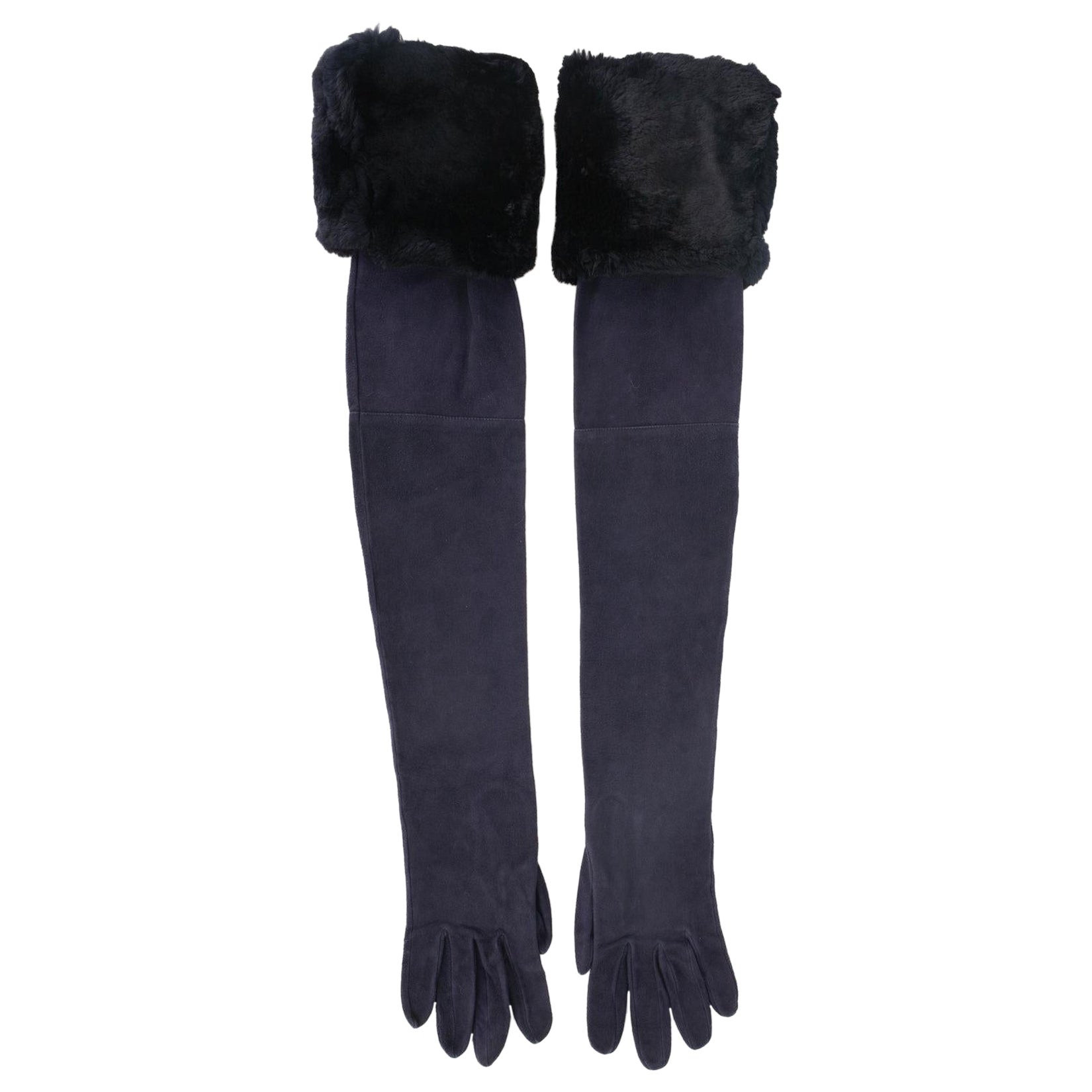Christian Dior Long Purple Inside-Out Leather Gloves For Sale