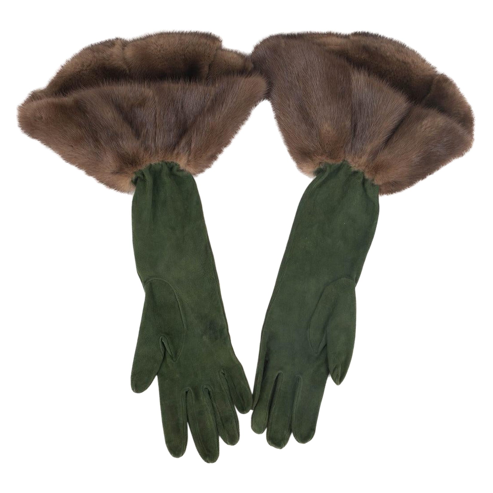 Guanti in pelle verde vintage Inside-Out in vendita
