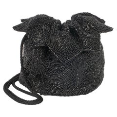 Vintage Black Satin Purse Bag, 1930s