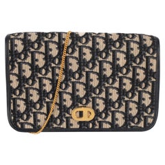 Christian Dior Navy-blue Leather Clutch and Monogrammed Canvas Bag