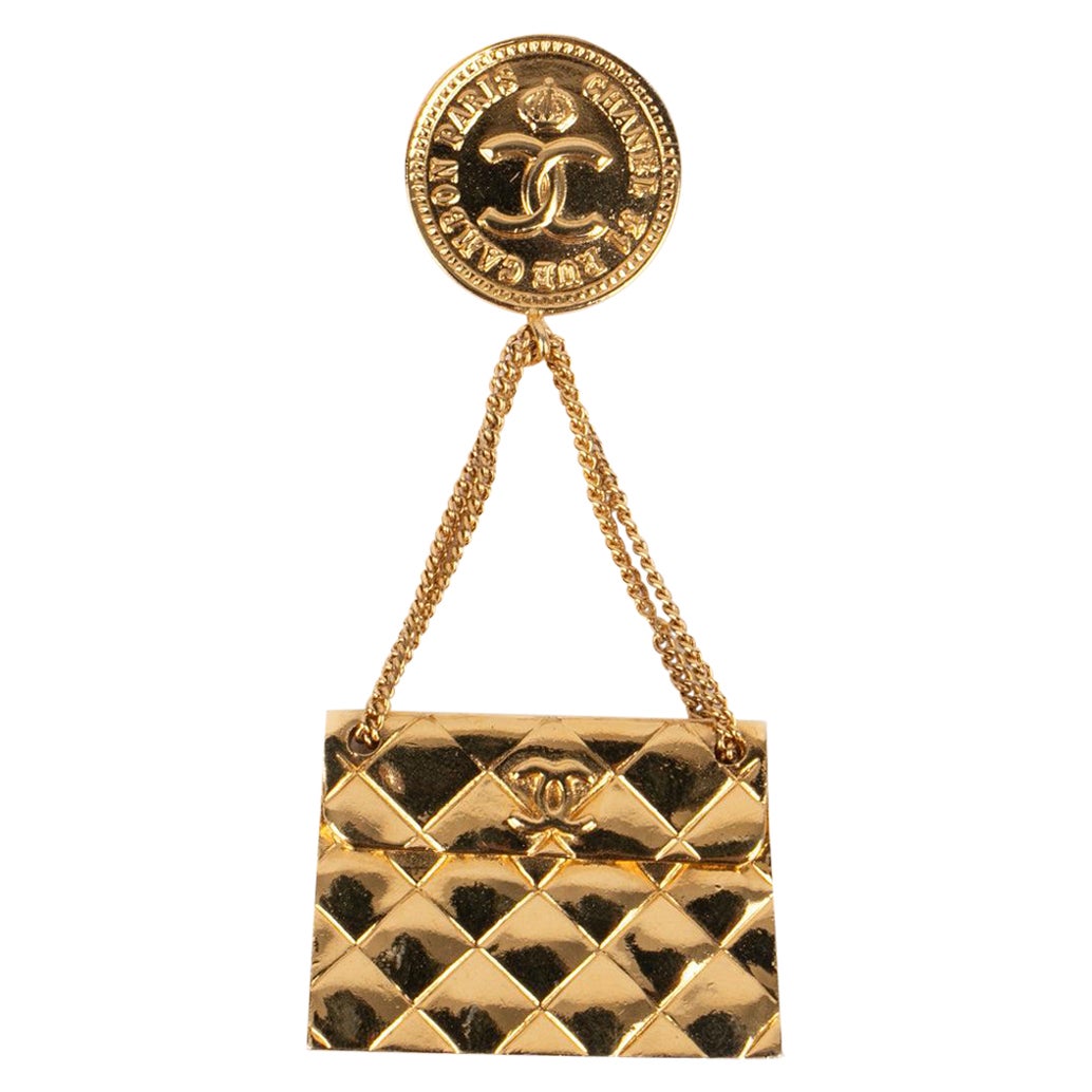 Chanel 'Bag' Golden Metal Brooch For Sale