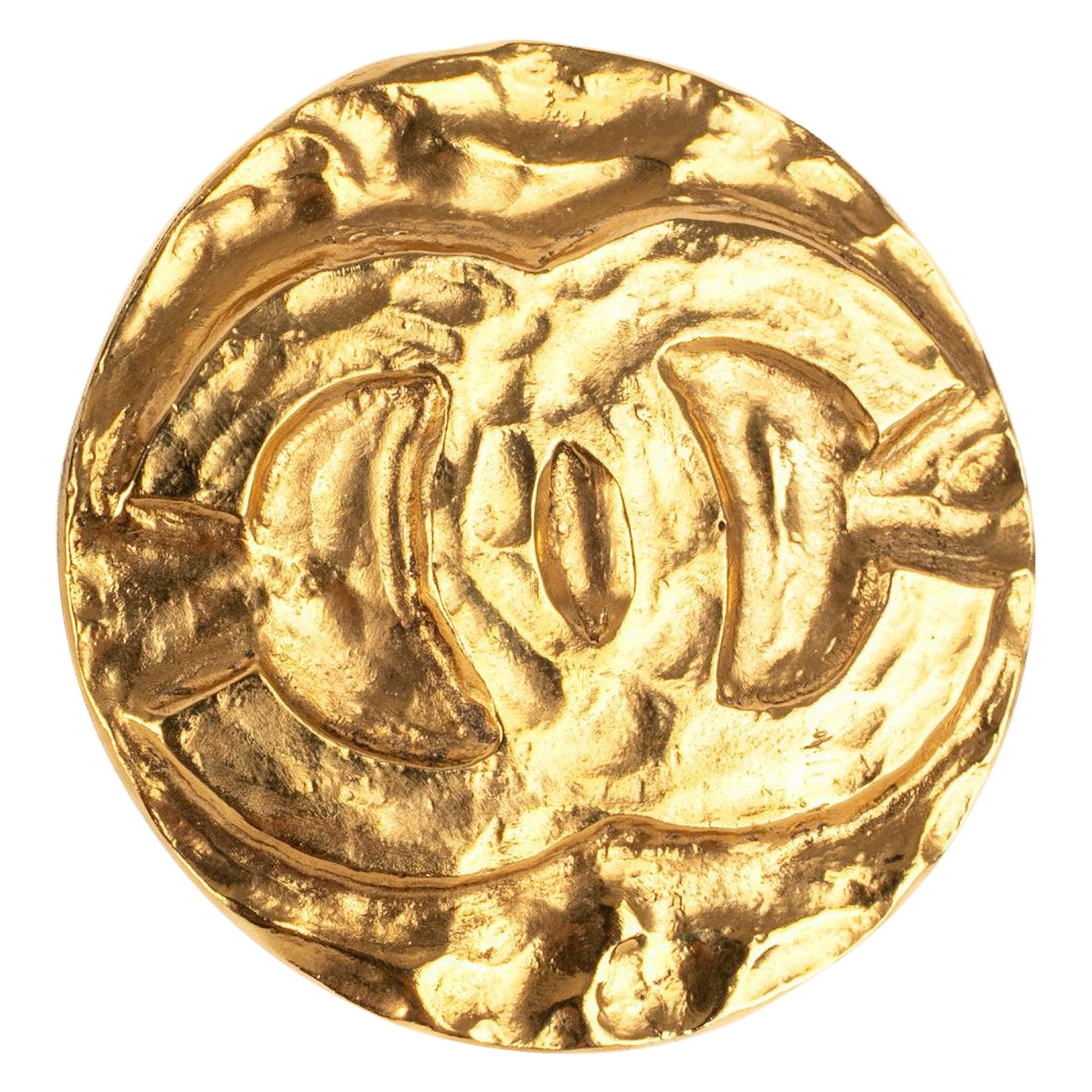 Chanel Beaten Golden Metal Brooch, 1995 For Sale