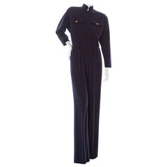 Yves Saint Laurent Rive Gauche - Combinaison à manches longues en laine bleu marine, printemps 1985
