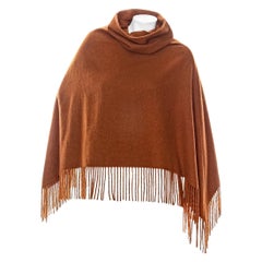 Hermès Brown Cashmere Fringed Cowl-Neck Poncho