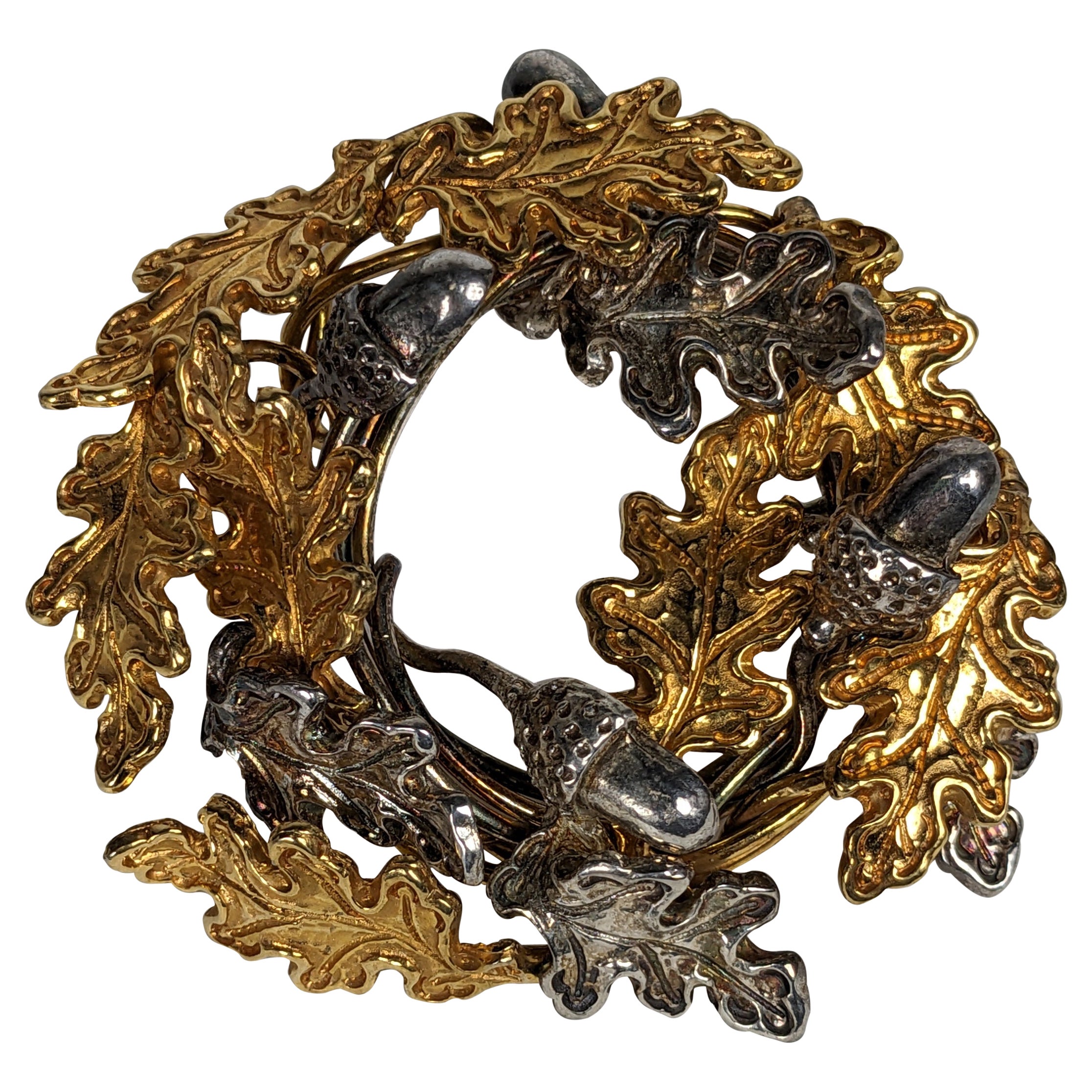 Sterling Vermeil Acorn Wreath Brooch
