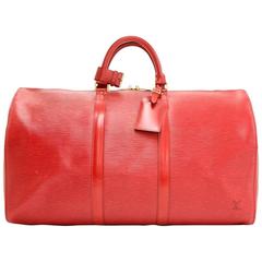 Vintage Louis Vuitton Keepall 50 Red Epi Leather Duffle Travel Bag