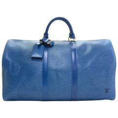 Vintage Louis Vuitton Keepall 50 Blue Epi Leather Duffle Travel Bag