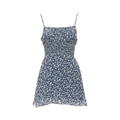 REFORMATION Elyse weißes marineblaues Minikleid mit gesmoktem Mieder US2 S